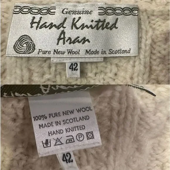 VINTAGE Hand-Knitted New Wool Chunky Boyfriend Fisherman Aran Cardigan Sweater 4 - Picture 12 of 16